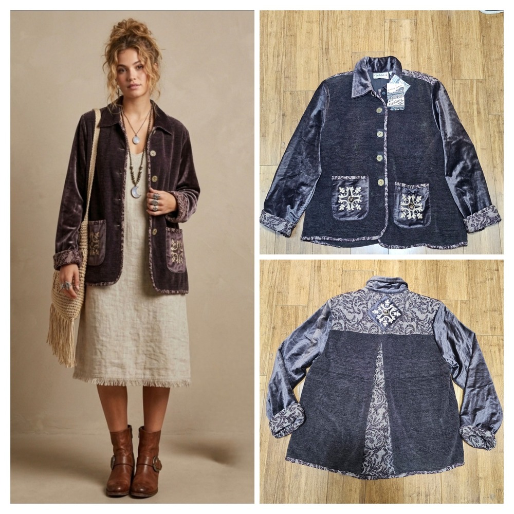 Flashback Velvet Tapestry Jacket Womens M Purple NWT Y2K 2000 Boho Lagenlook VTG